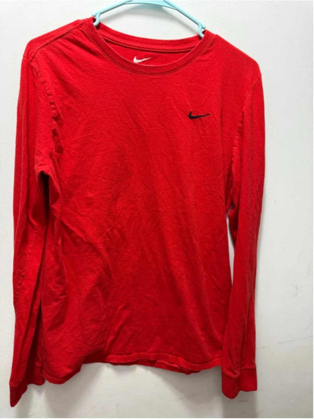Men's Nike Red Long Sleeve Tee M with Black Logo